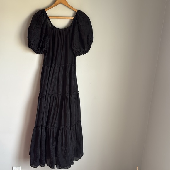Antonio Melani Black Rosalia Tiered Puff Sleeve Silk Peasant Dress small - Picture 3 of 13